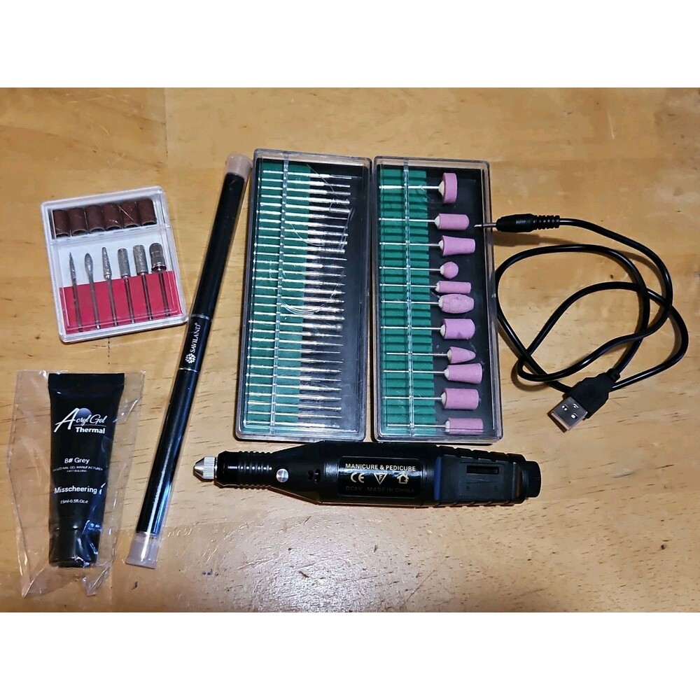 Electric Nail Drill for Manicure / Pedicure W/ Huge Lot Of Bits & Picker Brush